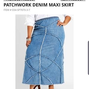Patchwork denim maxi skirt